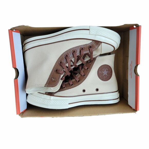 ⭐Converse Chuck 70 High Leather Overlays 7.5 Womens Shoes Sneakers Beige A09450C - Picture 7 of 11
